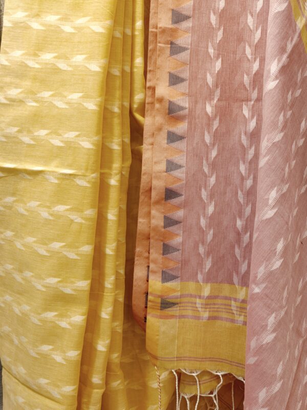 yellow pink saree close-up handloom weave texture