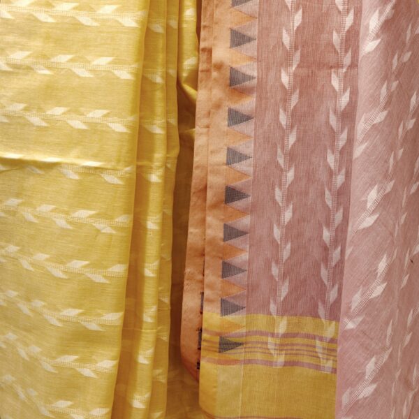 yellow pink saree close-up handloom weave texture