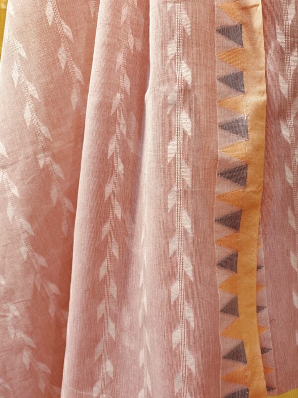 yellow pink cotton saree woven geometric motifs