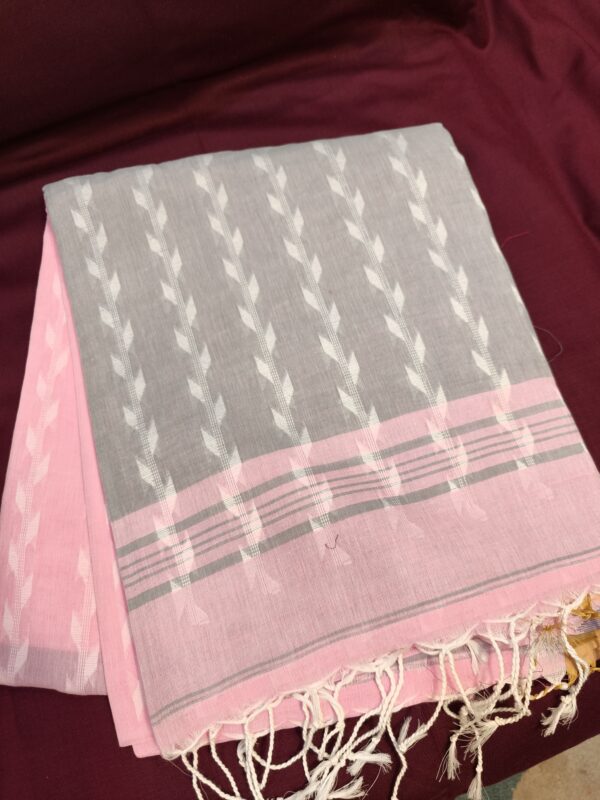 handloom cotton saree grey pink design