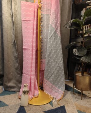 pink grey cotton handloom saree dual tone