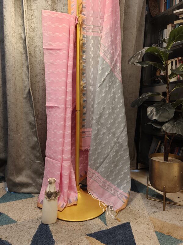pink grey cotton handloom saree dual tone