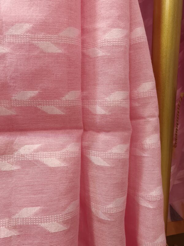 pink grey cotton saree woven geometric motifs