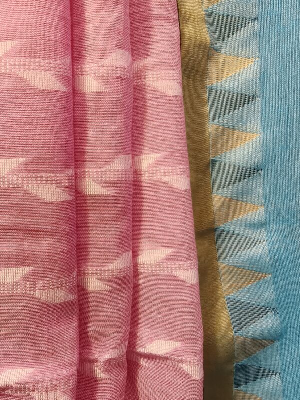 lightweight cotton saree blue pink contrast border