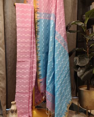 dual color cotton handloom saree blue pink