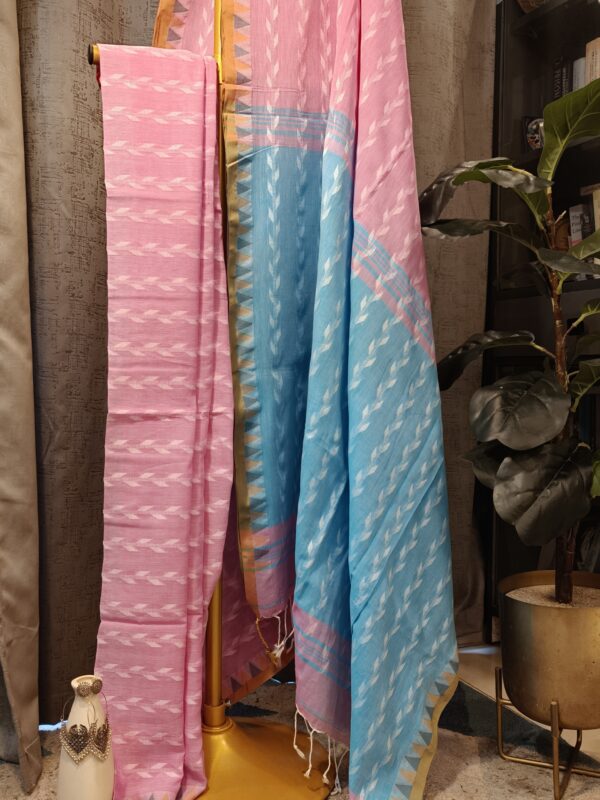 dual color cotton handloom saree blue pink