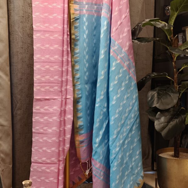 dual color cotton handloom saree blue pink