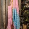 blue pink cotton handloom saree dual tone