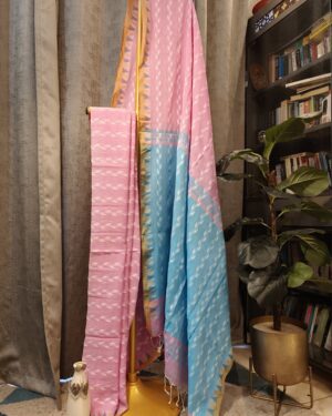 blue pink cotton handloom saree dual tone