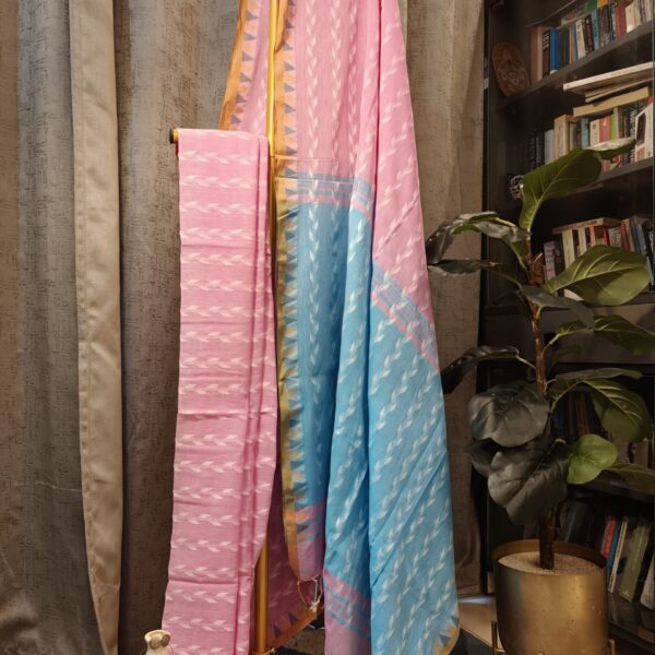 blue pink cotton handloom saree dual tone