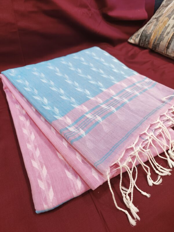 handloom cotton saree pastel blue pink design