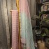 pastel green-pink cotton handloom saree dual tone
