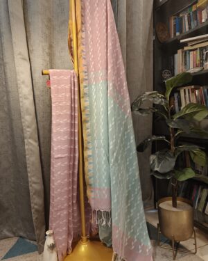 pastel green-pink cotton handloom saree dual tone