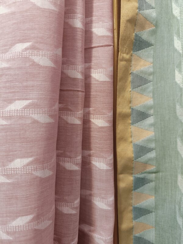 pastel green-pink saree close-up handloom weave texture