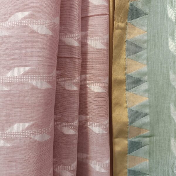 pastel green-pink saree close-up handloom weave texture
