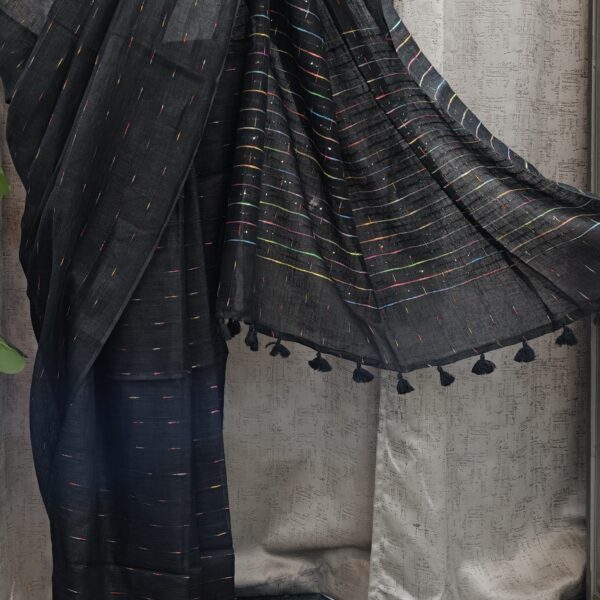 black linen saree with subtle sequin detailing