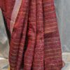 maroon saree colorful stripe weave detail