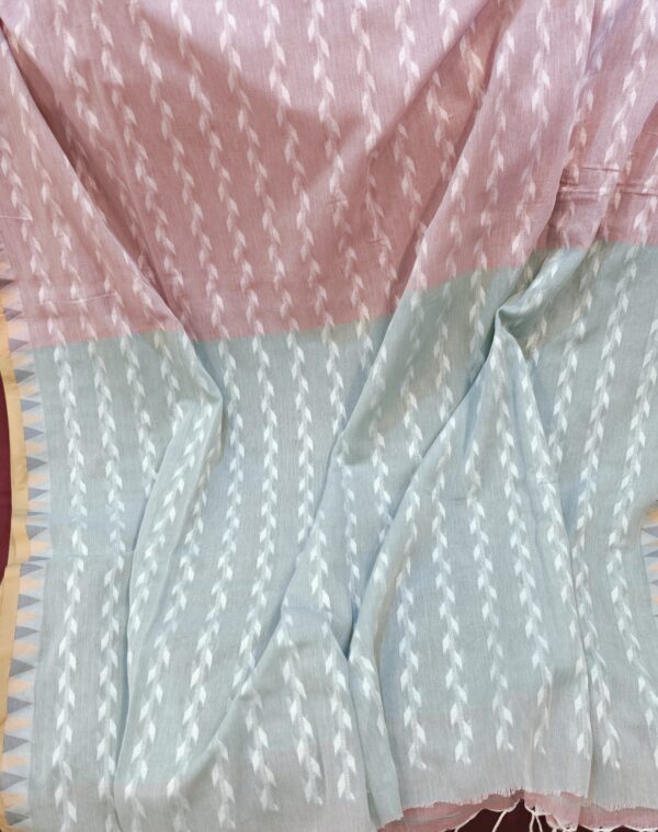 pastel green-pink cotton saree woven geometric motifs