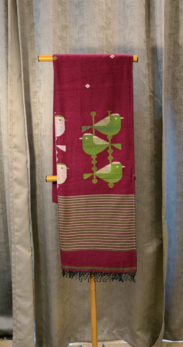 purple cotton saree bird motif aachal design