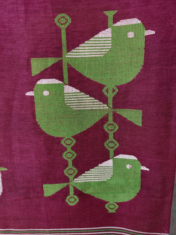 handloom purple saree artistic bird pattern